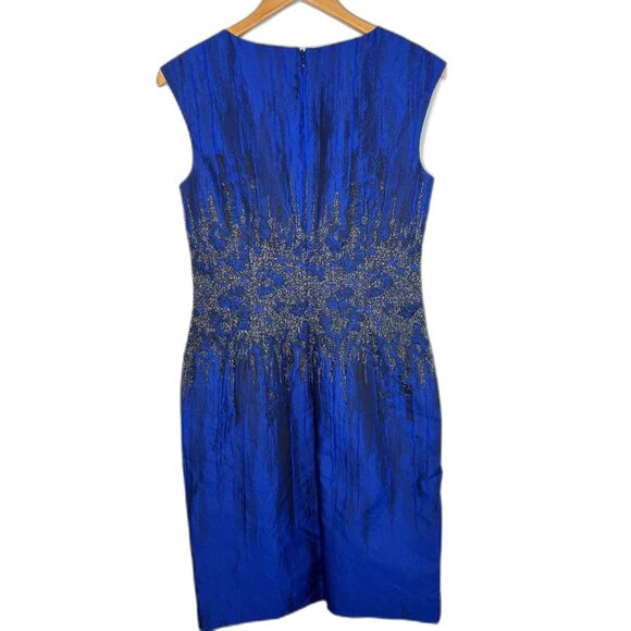 Kay Unger Royal Blue Silk Midi Dress Embellished Waist Boardroom Office Wedding‎ - Picture 2 of 8
